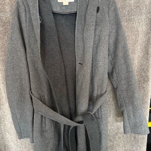 Gray Hooded Belted Coat